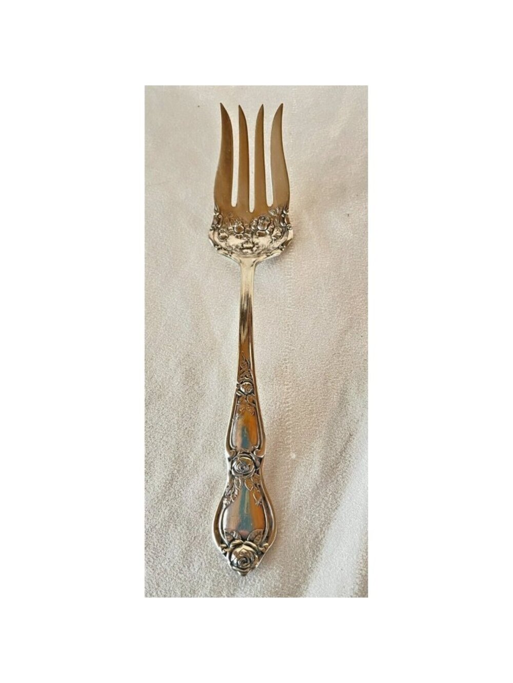 Antique 8" Silverplate Meat Fork International Silver Co. Rose 1903 Pattern